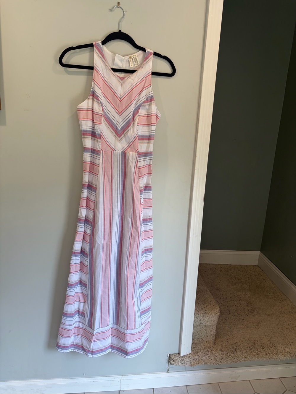 Women’s Sleeveless Pink Stripe Cotton Maxi Beach SunDress Size S NWT